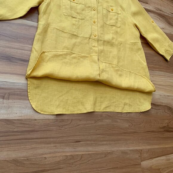 Chico’s 100% Linen 1/4 Button Front Tunic Shirt Top Yellow Size 12 Popover - Picture 5 of 11